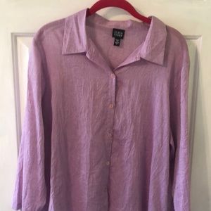 Eileen Fisher lilac crinkled cotton top L